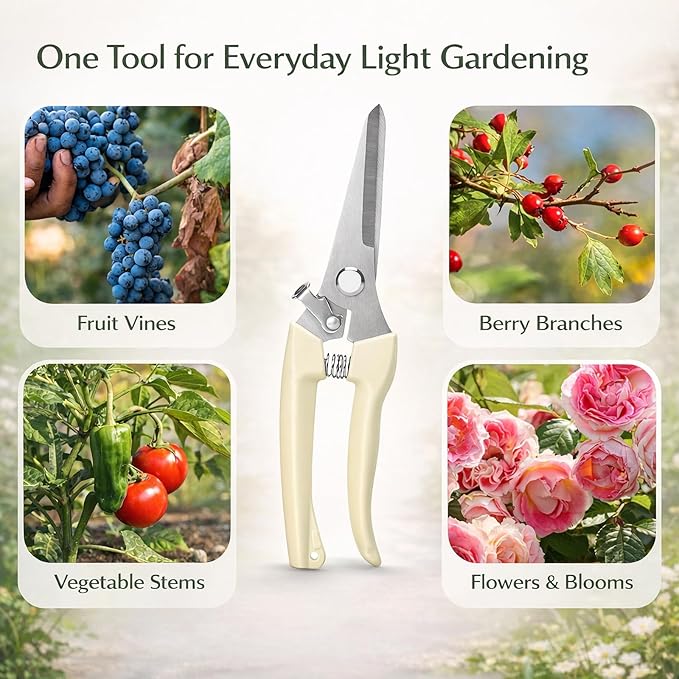 Pruning Shears, Gardening Scissors Garden Shears, Stainless Steel Garden Scissors with Comfortable Grip for Flowers, Herbs & Light Trimming, 1 Pack