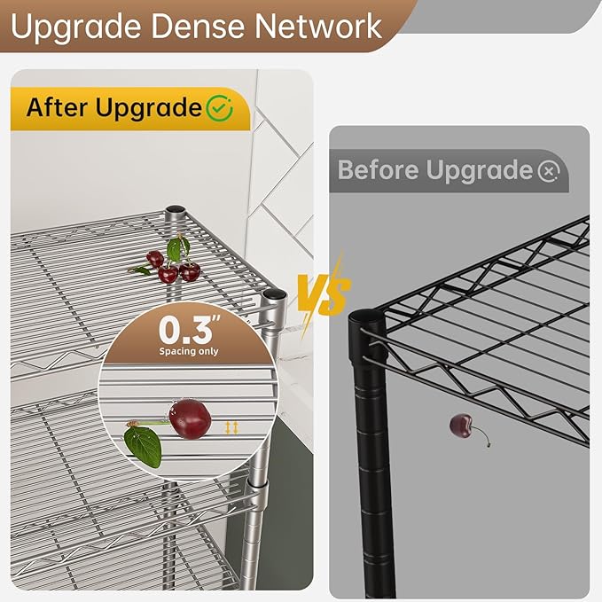 Golpart Small 5 tire Shelves Storage Wire Shelving Unit Metal Shelf Adjustable Organizers Storage Shelving for Bathroom Laundry Room Kitchen Pantry10”D x 16”W x 60.2”H Silver