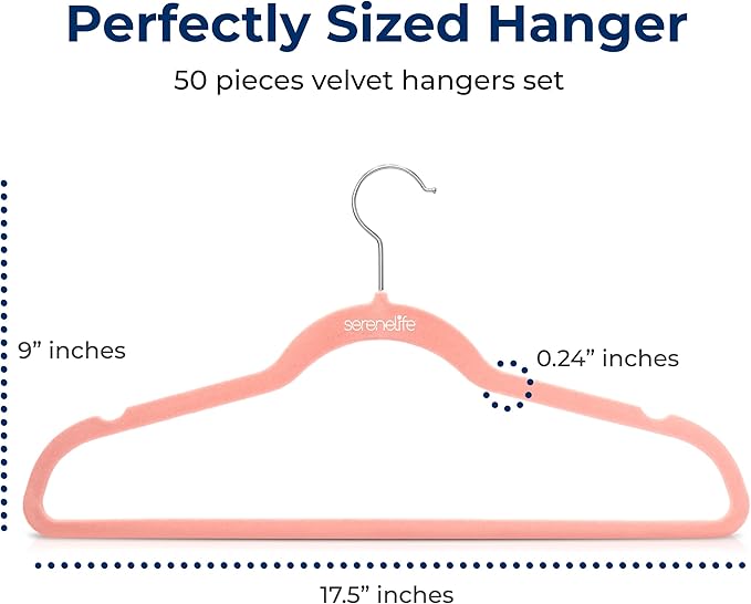 50 Pieces Velvet Hangers - Space Saving Heavy Duty Slim Suit Clothes Hanger Set with 360 Degree Swivel Metal Hook, Can Hold Up to 10 Lbs. for Coats, Jackets, Pants & Dress (Pink)