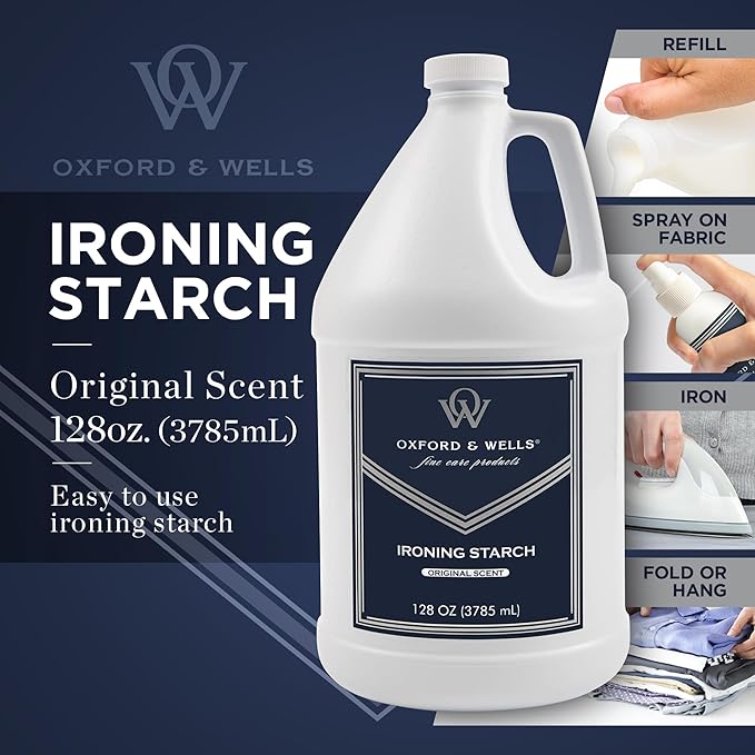 Oxford & Wells Premium Wrinkle Releaser Spray Starch - Ironing Spray, Original Scent, Non-Aerosol Fabric Care - Non-Flaking, Non-Streaking, Gentle on Fabrics - Wrinkle Spray for Clothes - 128 Ounce