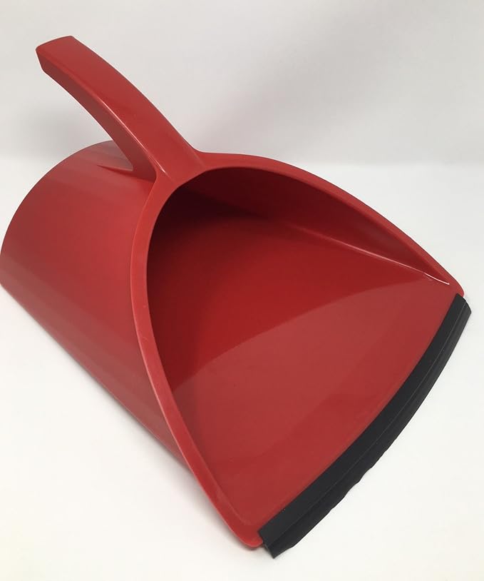 Handy Pan- RED - Large Capacity Recycled Plastic Heavy Duty Dust Pan! Made in USA! Great for Home, Shop, Garage, Waterproof, Stackable, Stands Upright. Unique Rubber Edge gets Debris in! Handypan
