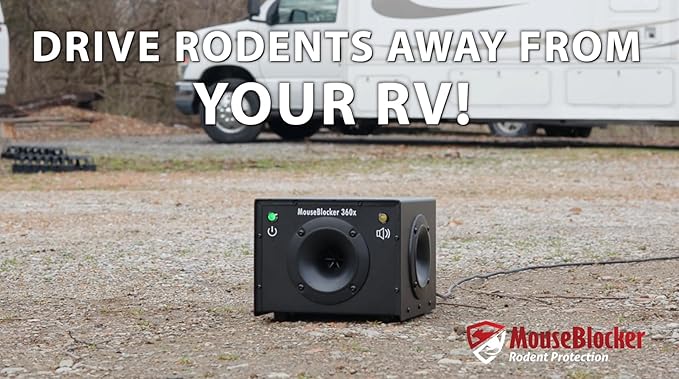 360 Outdoor Rodent Deterrent High Powered, Whisper Quiet Mouse Blocker That Protects up to 1000 sq ft Outside. RV, Camper, Carport, Mobile Home, 5th Wheel and All Vehicles.