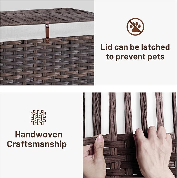 240L Wicker Storage Basket with Lid, Handwoven Rattan Large Shelf Basket with Removable Liner, 63.5 Gallon Wicker Basket for Blanket, Storage Trunk with Handle for Closet, Bedroom, Livingroom, Brown