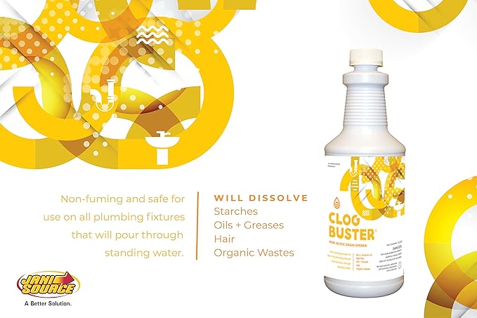 ClogBuster Non-Acidic Liquid Drain Opener and Clog Remover, Commercial Grade, Case of 12 Quarts…