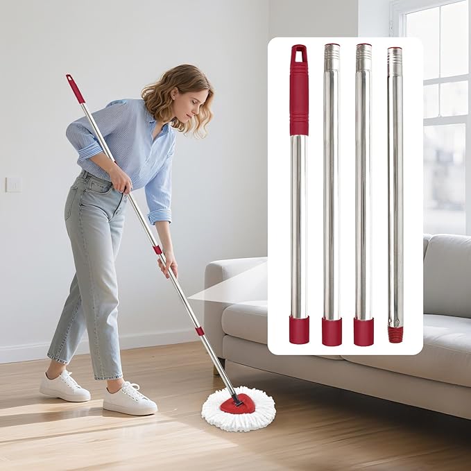 Mop Handle for Ocedar, Mop Handle for O Cedar, Spin Mop Replacement Handle for O Cedar, 4 Section 30" to 58" Mops Handles for Cedar Spin Mops & H2pro Flat Mop