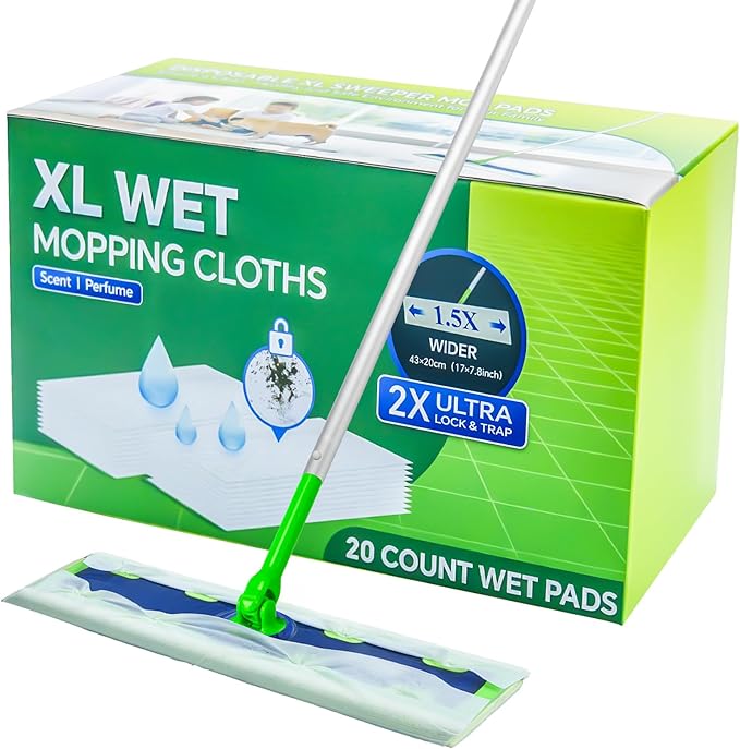 20 Count XL Wet Mopping Cloths for Swiffer Sweeper XL Mop - Disposable X-Large Wet Pad Refills - Multi-Surface Wet Wipes Mopping Pads Refill for Floor Cleaning.（Only Pads, not Including mop）