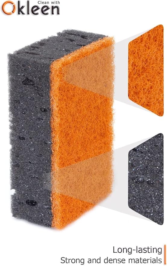 Black & Orange Multi Use Scrub Sponges. Made in Europe. 18 Pack, 4.3x2.8x1.4 inches. Heavy Duty and Non Scratch Fiber. Odorless Durable and Delicate Halloween Holiday Sponges
