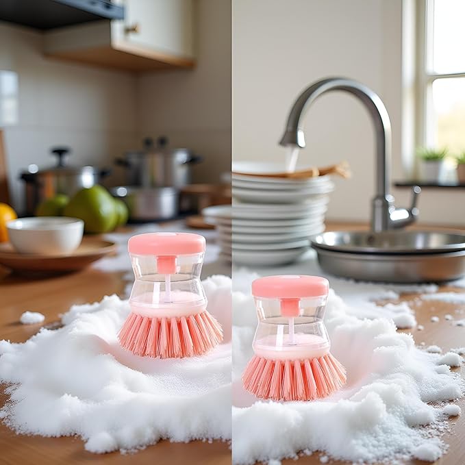 2Pcs Pink Dish Brush with Soap Dispenser,Soap Dispensing Brush, Kitchen Brush,Dish Pot Pan Sink Cleaning, Dish Brush Washing Utensils,Washing Up Liquid Soap Dispenser,Soap Dispensing Dish Brush