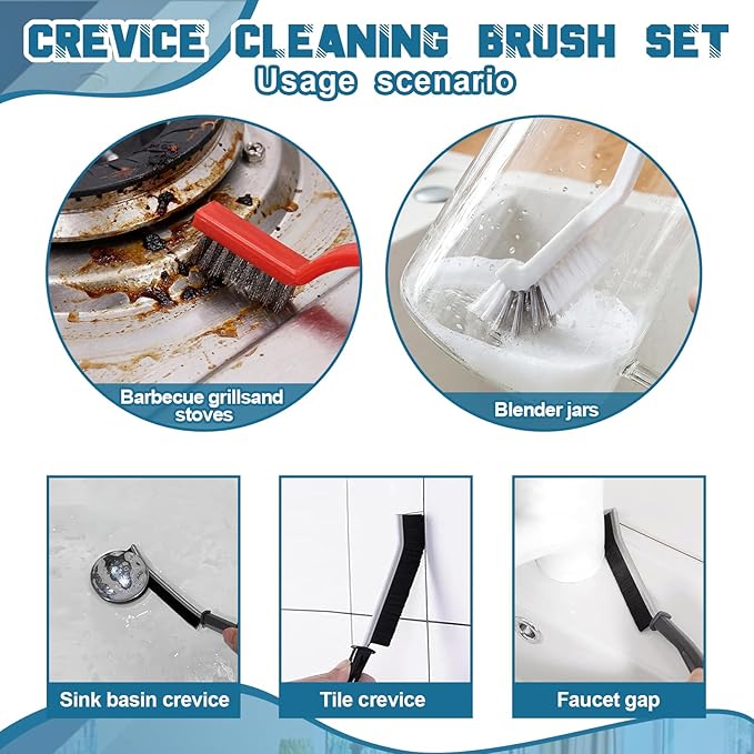 11 Pcs Cleaning Brush Set with Squeegee Crevice Gap Brushes Handheld Scrub Brush and Hard Bristle Detail Brushes Multi-Purpose Household Cleaning Tools for Kitchen Bathroom Sink Grout Window