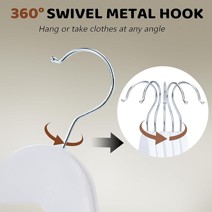 Edergoo Wooden Hangers 20 Pack, Smooth Wood Hangers with 360° Swivel Hook & Notches, Slim Coat Hanger Wooden for Closet, White