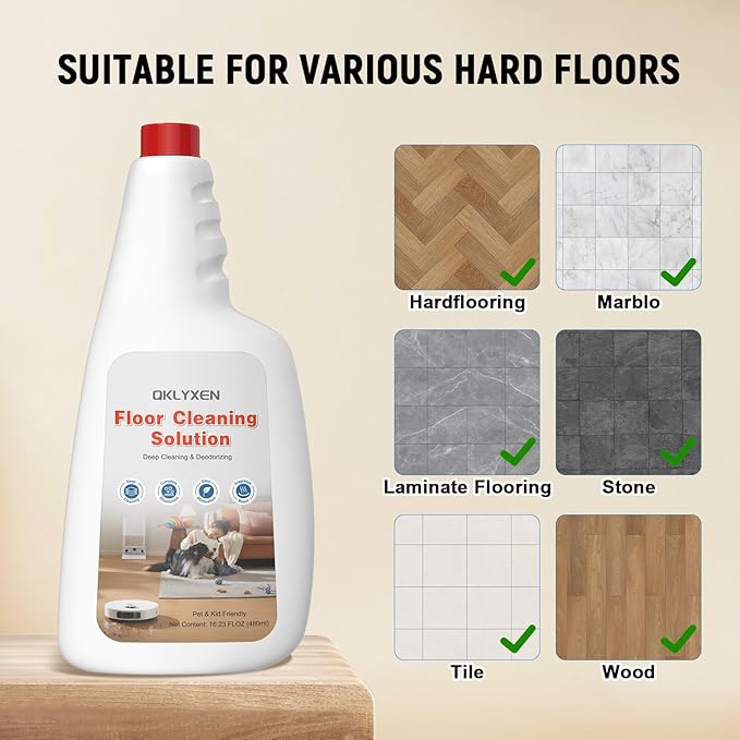 Floor Cleaning Solution Compatible with Roborock (Q5/Q7/Q8/Q10/S7/S8/Saros 10R/F25/Qrevo Series) , All Robot Vacuums & Cordless Wet Dry Vacuum with Mopping, 5 Bottle Original Floor Cleaner Refill