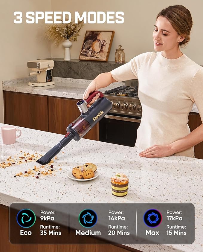 Fanttik Cruise V11 APEX Handheld Vacuum Cordless, 4-in-1 Vacuum Cleaner with 180° Rotatable Handle, 145W Brushless Motor, LED Touch Screen, 3 Suction Modes for Home Corners, Kitchen, Car, Crevices