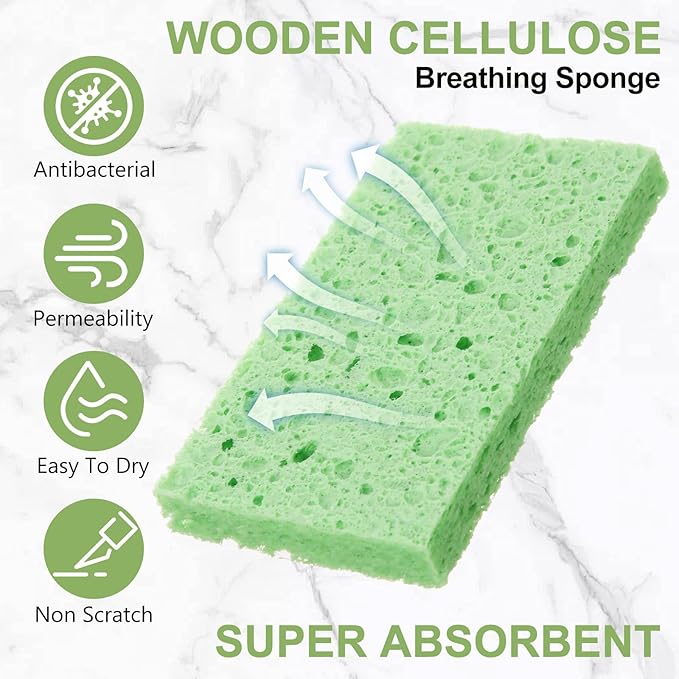 Zhengmy 100 Pieces Sponges Bulk Sponges Kitchen Compressed Sponge Natural Dish Sponge Compressed Wood Pulp Cleaning Without Scratching for Kitchen Bathroom, 3.9 x 2.4 x 0.12 Inch (Green)