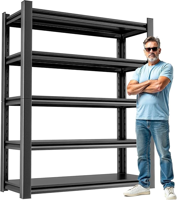 OLLRRACT Heavy Duty Garage Shelving 24" D x48 W x72 H– Durable Metal Storage Shelf Organizer for Garage, Workshop, or Utility Rooms, Heavy Duty Shelving Rack