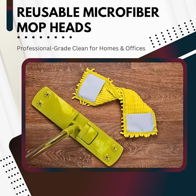 Washable Microfiber Mop Head (6 Pack) - Microfiber Replacement Mop Pads 16 x 5.5 Inches for Cleaning of Wet or Dry Floors - Professional Home/Office Cleaning Supplies, Yellow