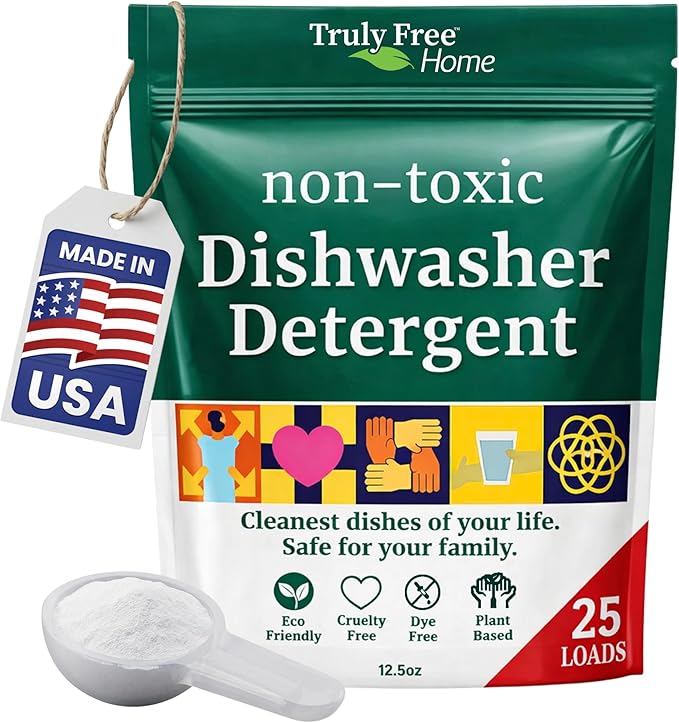 Truly Free Dishwasher Detergent Powder | Natural Dish Detergent, Dishwasher Soap | Plastic Free, Plant-Based, Clean, Heavy Duty Hard Water Stain & Grease Remover | Fragrance Free | 12.5 oz (Pack of 3)