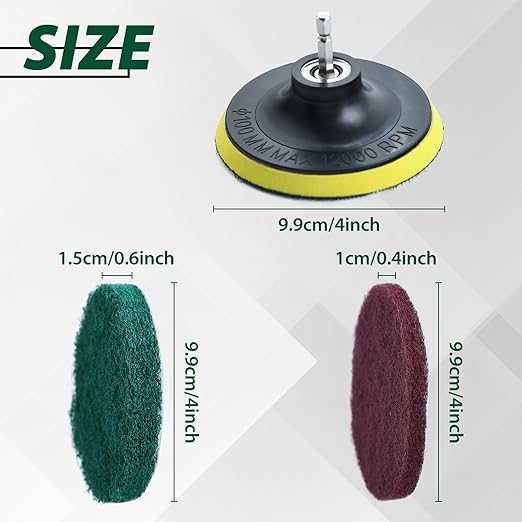 4 Inches Drill Powered Brush Tile Scrubber Scouring Pads Cleaning Kit, Disc Pad Holder with 6 Scrubbing Pads Abrasive Buffing Pads for Kitchen, Bathroom, Grout, Carpet, Tub, Grill, Tile