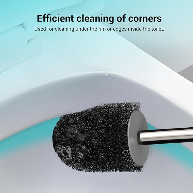 Toilet Brush and Holder Set, with Stainless Steel Handle Toilet Bowl Brush, Compact Toilet Scrubber Brush for Deep Cleaning Bathroom Restroom, Easy to Assemble-Grey