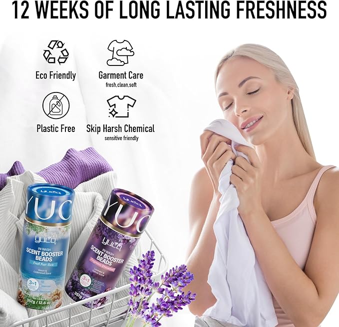 YUCO Scent Beads Laundry Natural,Ultra-Concentrated Two-Color Laundry Beads,Effective Fabric Deodorizer,Soften,Static Free,Microcapsule Technology Scent Lock Fresh Last 12Weeks(Rose Sandalwood,12.6OZ)