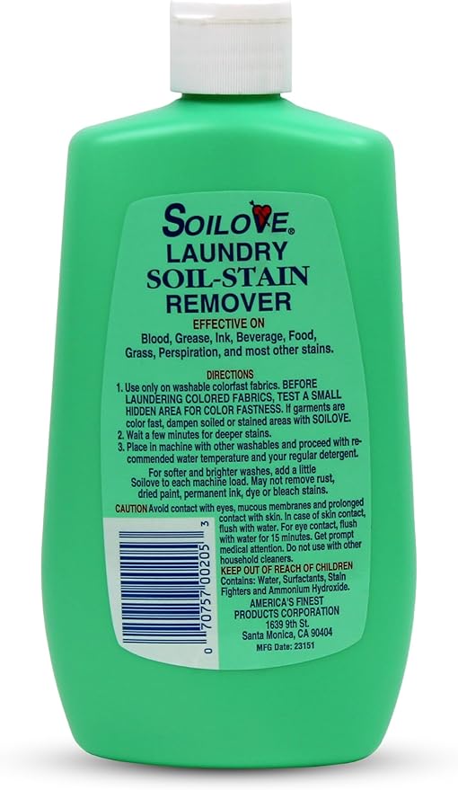 Soilove Laundry Stain Remover Liquid – 4 Bottles (16oz) – Powerful Prewash for Blood, Grease, Ink, Grass, Food, & More – Enzyme-Based Concentrated Stain Fighter for Clothes