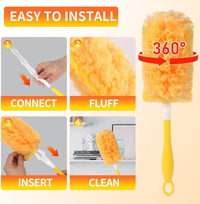 50 Count Larger Size Duster Refills for Swiffer Dusters with 1 Handle - Multi-Surface Feather and Microfiber Duster Disposable Alternative, Heavy Duty Cleaning Kit for Home, Furniture, Blinds and Vent