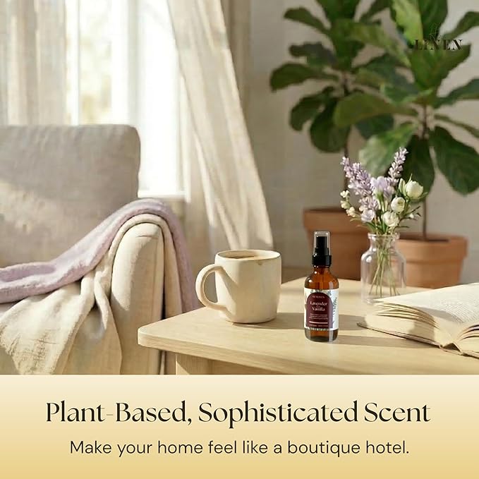 Lavender & Vanilla Linen Spray | Relaxing Aromatherapy Made with Pure Essential Oils | Fabric Freshener for Yoga Mats Living Room Couch Beddings | 4 fl oz