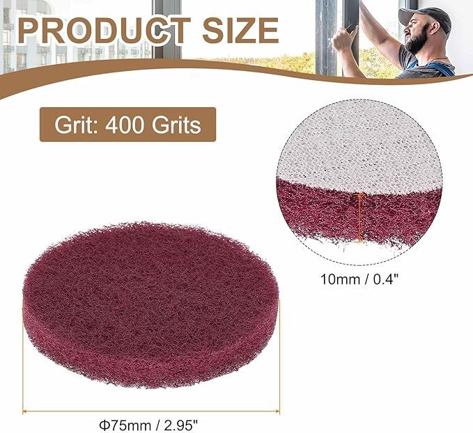 HARFINGTON 24pcs Scrubber Scouring Pads 400 Grits 3 Inch Drill Power Brush Hoop and Loop Surface Conditioning Disc Drill Scuffing Disc Scrub Pads for Home Kitchen Cleaning, Red