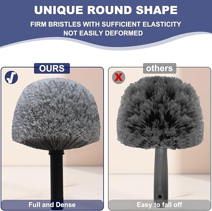 2 Pack Robust Cobweb Duster Head Brush – Superior Twist-On Web Cleaning Tool – Spider Web Remover Brush Compatible with Standard 3/4 Inch Threaded Poles for Outdoor & Indoor Use – Head Only (Grey)