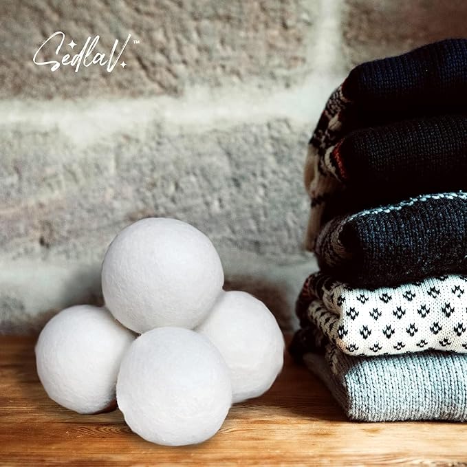 SEDLAV Wool Dryer Balls for Dryer Wool Dryer Balls - Wool Laundry Balls for Dryer, Wool Dryer Balls Laundry Reusable, Natural Reusable Fabric Softener & Wrinkle Reducer – Chemical Free (6)