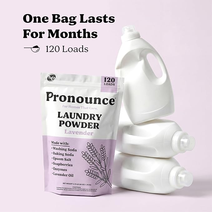 Pronounce Laundry Detergent Powder Alternative | Cleaner Ingredients. Safer for Sensitive Skin. Stain + Smell Fighting. With Essential Oils. HE Safe (Lavender, 120 Loads).