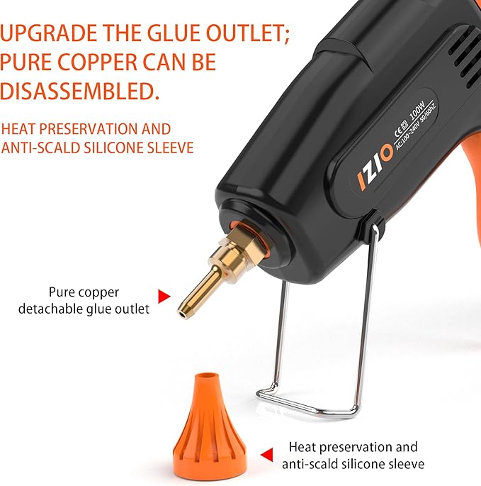 IZIO Professional Hot Glue Gun Kit-100W Fast Heat, 21 Glue Sticks(7/16"), Detachable Anti-Scald Nozzle & Durable Pouch | Heavy lightweight for diy projects, home repairs,ergonomic grip,Black gluegun
