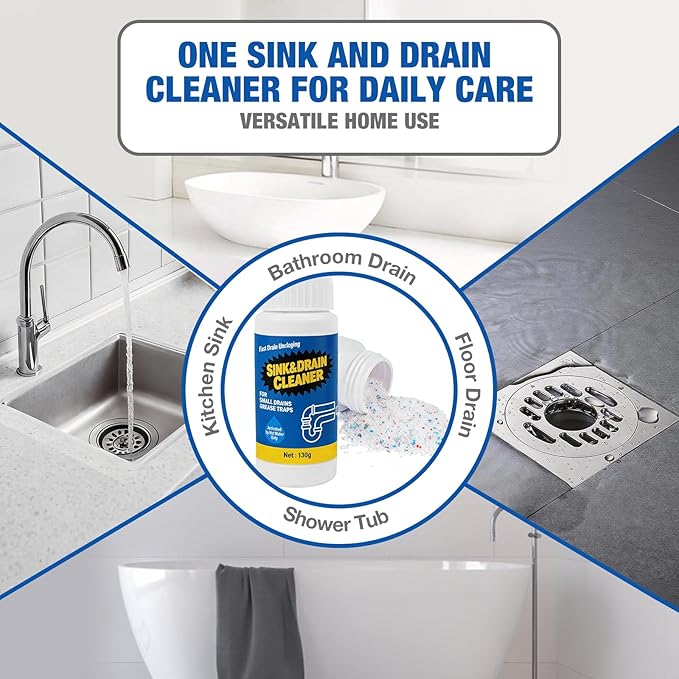 Sink Drain Cleaner Powder: Household Drain Clog Remover for Sink Shower Tub Kitchen Bathroom Pipes Floor Drains - Easy-to-Use Home Unclogging Opener (4 Pack)