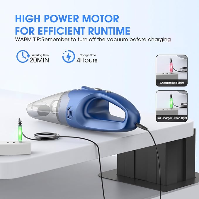 YOOHI Handheld Vacuum Cordless Rechargeable – 6000Pa Mini Hand Held Vacuum, LED Light, 20–25 Mins Runtime, USB Charging, 500ML Cup – Lightweight Small Vacuum Cleaner Cordless for Car/Office/Home