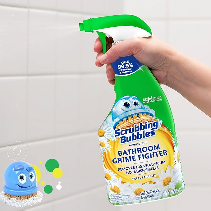 Scrubbing Bubbles Bathroom and Shower Cleaner Disinfectant Spray, Foaming Action Bathroom Grime Fighter, Petal Paradise Scent, 32oz (Pack of 2)
