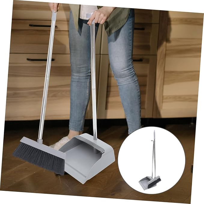 Cabilock Long Handle Broom and Dustpan with Supple Bristles Plastic and Stainless Steel for Home Office Kitchen Indoor Outdoor Cleaning Accessories