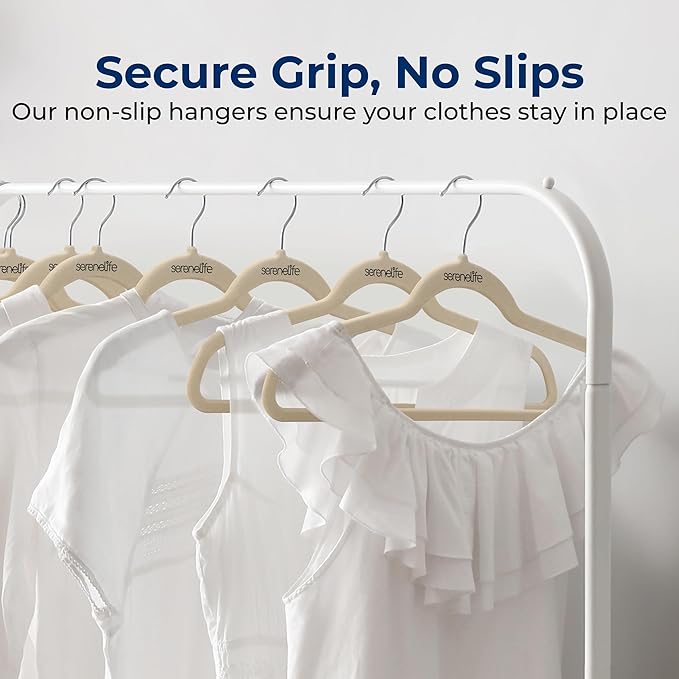 SereneLife 20 Pack Velvet Hangers - Non-Slip Felt Hangers with 360° Swivel Hook - Ultra-Thin, Lightweight, Space Saving for Shirts, Sweaters, Hoodies, Kids Clothes & Dresses
