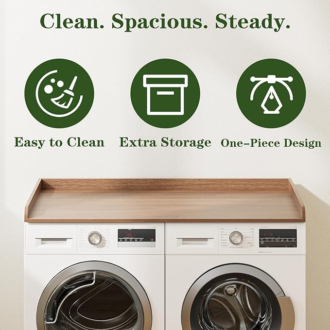 Washer Dryer Countertop, 27.6" x 54" Laundry Countertop for Washer and Dryer, Laundry Room Organization and Storage, Walnut