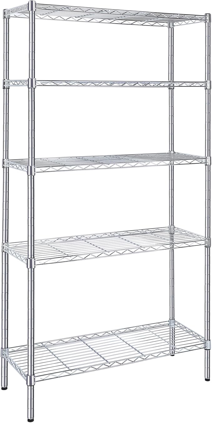 Simple Deluxe 5-Tier Storage Shelves, 35.83" W x 13.98" D x 71.7" H Wire Metal Shelving Unit, 1250 Lbs Loading Capacity, Chrome