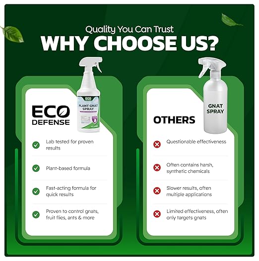 Eco Defense Gnat Spray for Indoor Plants – Fungus Gnat Killer & Houseplant Insect Control – Plant-Based Bug Spray for Houseplants & Indoor Gardening
