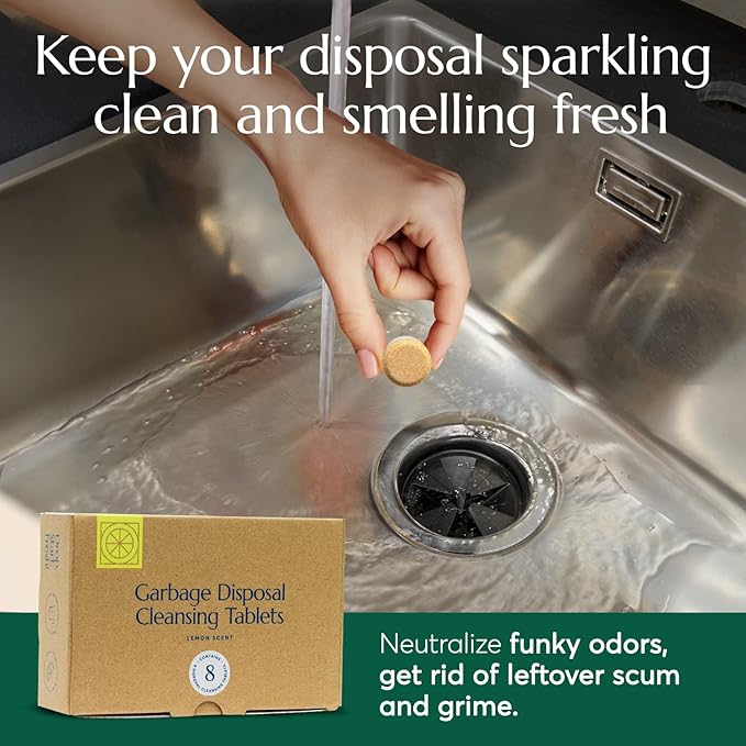 CLEANOMIC - Garbage Disposal Cleansing Tablets (8 Pack) - Foaming Garbage Disposal Cleaner and Deodorizer, Household Garbage Disposal Cleaners, Sink Cleaner and Deodorizer, Kitchen Drain Cleaner