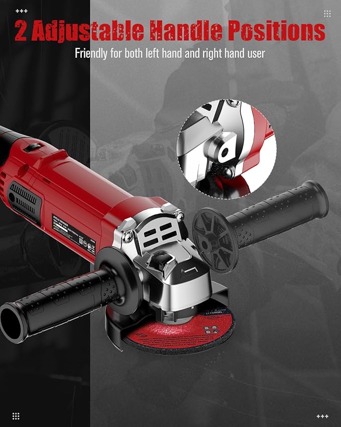 AVID POWER Angle Grinder 4-1/2 Inch 8.0 Amp 1000W Electric Grinder Tool 7-Variable-Speed Metal Grinder, 11,500 RPM, Paddle Switch with Lock-on Button, Cutting & Grinding Wheels and Side Handle - Red