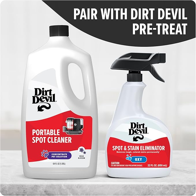 Dirt Devil Pet Portable Spot Cleaner Solution, 64 oz., Fresh Blossom Scent, Upholstery and Carpet Shampoo Solution, Eliminates Pet Messes and Odors, Pair with Dirt Devil Portable Spot Cleaners