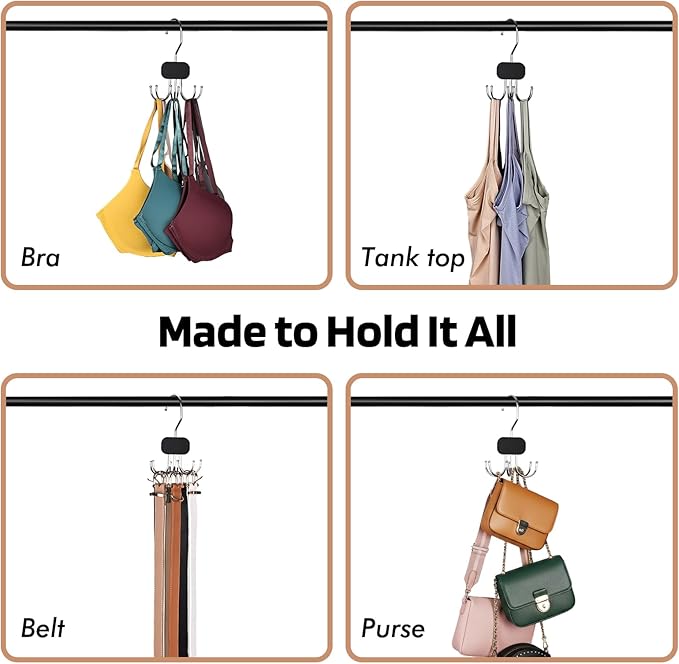 3 Pack Tank Top Hangers, 2026 Upgraded Bra Hanger for Closet Organizer & Storage, 360° Rotating & Foldable Design, Wooden Space-Saving Hanger for Tank Tops, Bras and More (Black)