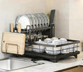 BCWW Drying Rack Dishes Stainless Steel Large Capacity 2-Tier Drying Rack Kitchen Counter Organizer with Cup Holder, Utensil & Cutting Board Storage, Space Saving (Black)