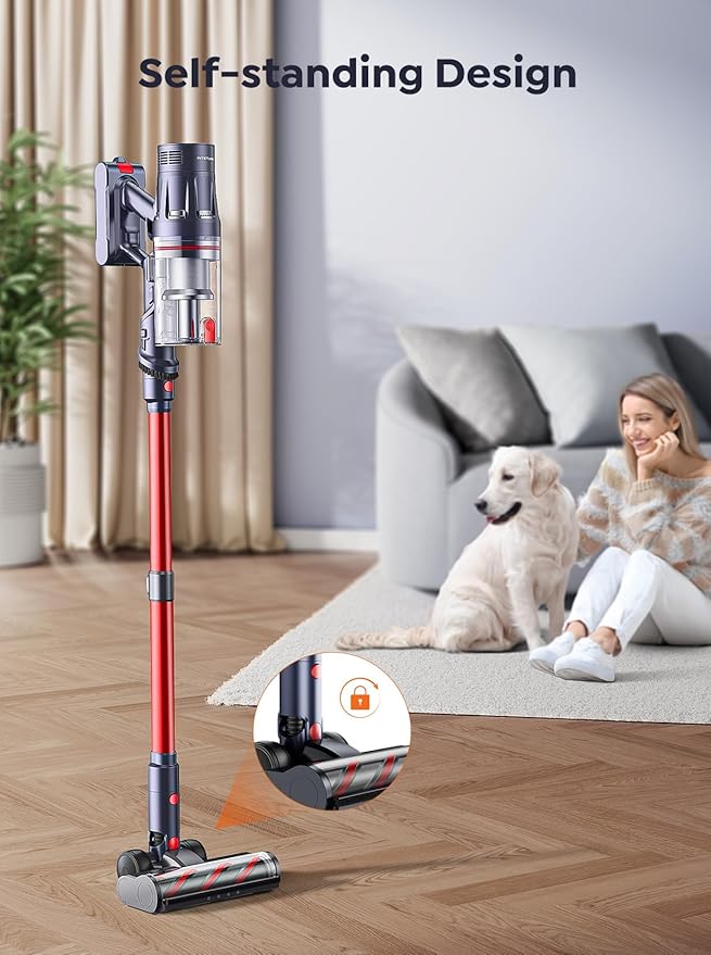 INTETURE Cordless Vacuum Cleaner, 600W 50Kpa 65Mins Vacuum Cleaners for Home, Self-Standing Stick Vacuum with Touch Screen & Wall Charging Station for Hard Floor Carpet Pet