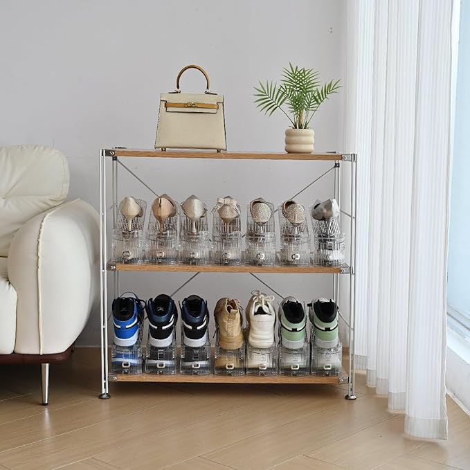 shoe slots organizer, Clear Shoe Stacker, Adjustable Level Shoe Rack,Storage Space Saver for Sneakers Display (Transparent, 8Pack)
