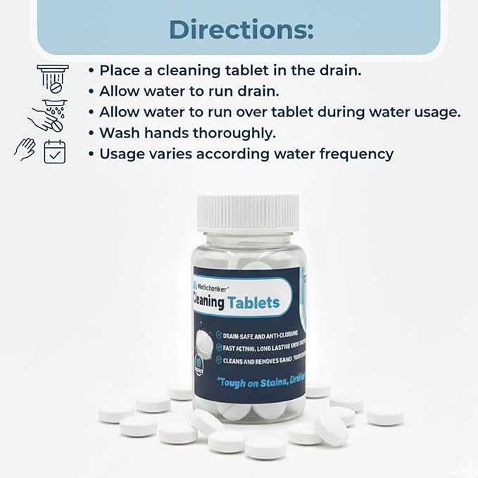 Drain, Toilet & Garbage Disposal Cleaning Tablets (10ct) – Powerful Deodorizing & Cleaning Tablets for Kitchen Sinks, Showers & Bathroom Drains – Non-Corrosive & Safe for Septic Systems