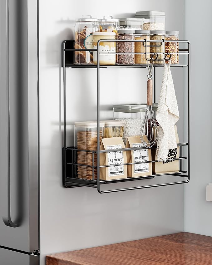Nieifi Magnetic Shelves for Washing Machine, Heavy Duty, 2 Tier Magnetic Laundry Organizer, Dryer Sheet Holder for Laundry Room Storage, Black
