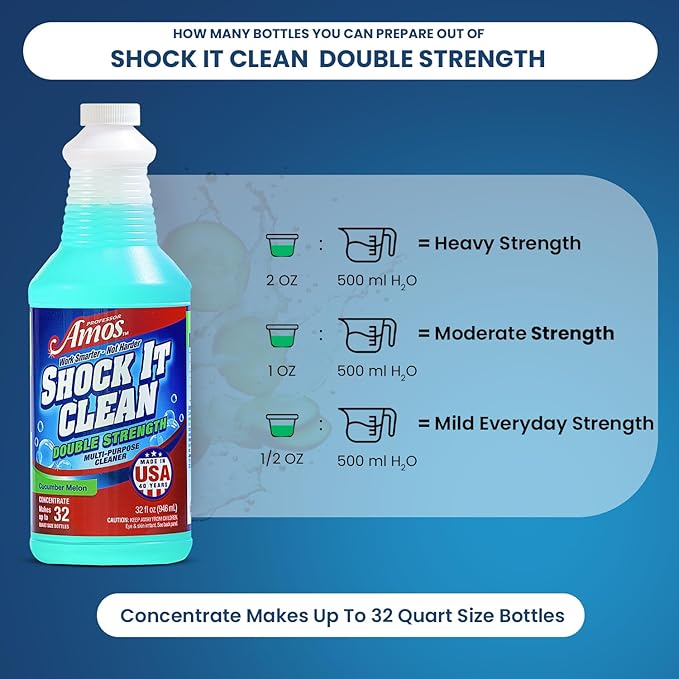 Professor Amos Shock It Clean MultiPurpose Cleaner Double Strength Concentrate All Purpose Carpet, Jewelry, Upholstery, Leather, Stain Remover & Floor Cleaner (Cucumber Melon 32 Oz)
