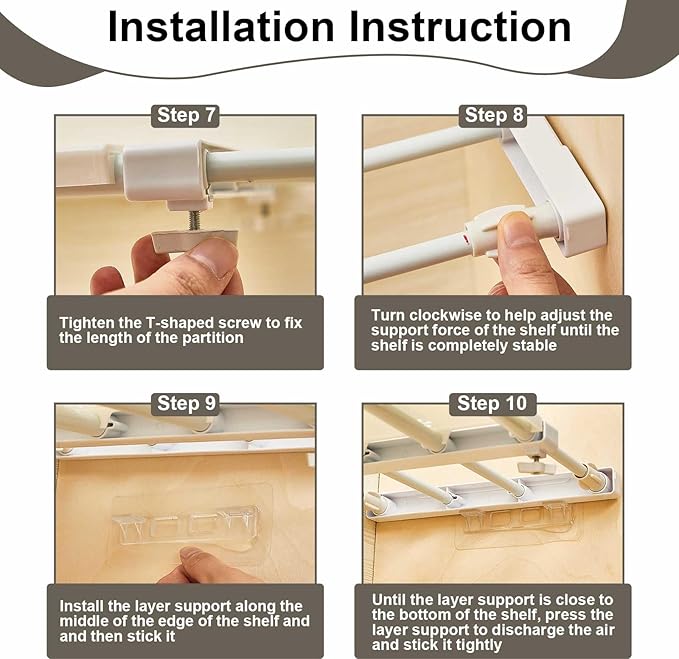 Gerrii 6 Pcs Closet Tension Shelf Rod Expandable Shelf Locker Organizer Adjustable Storage Rack Scalable Layered Divider Separator for Cabinet Wardrobe Kitchen Bathroom (10.83''-17.91'')